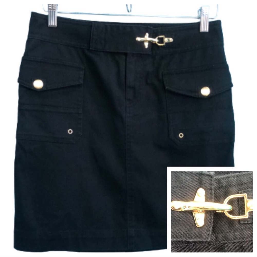 LAUREN JEANS CO PREMIUM BLACK DENIM SKIRT WITH GOLD HARDWARE • sz 2